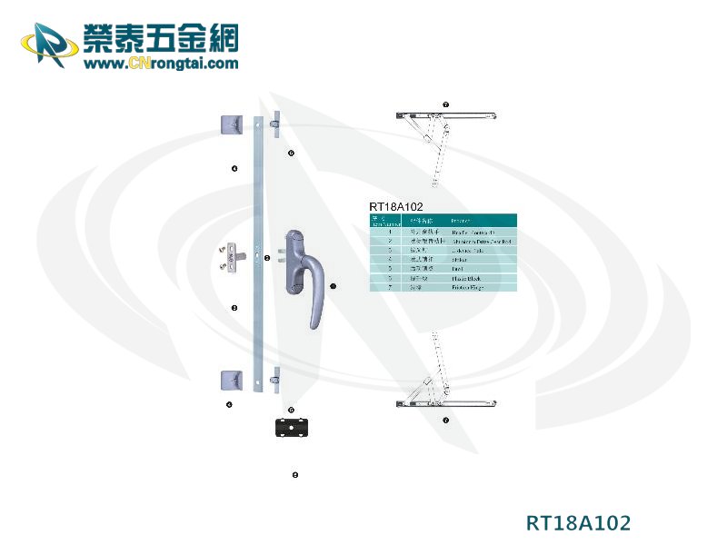 欧标外平开窗两点锁组件